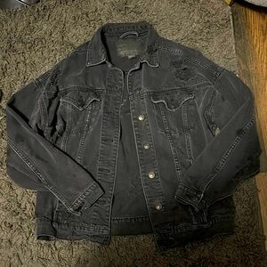 American Eagle black ripped jean Jacket. Size Extra small